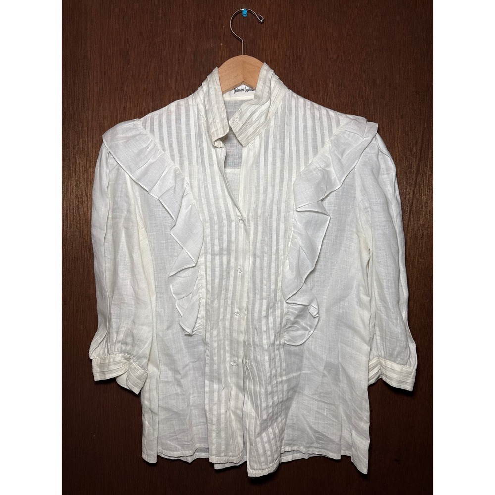 Vintage Louie Neiman Marcus Womens Linen Button Up Shirt Long Sleeve Blouse